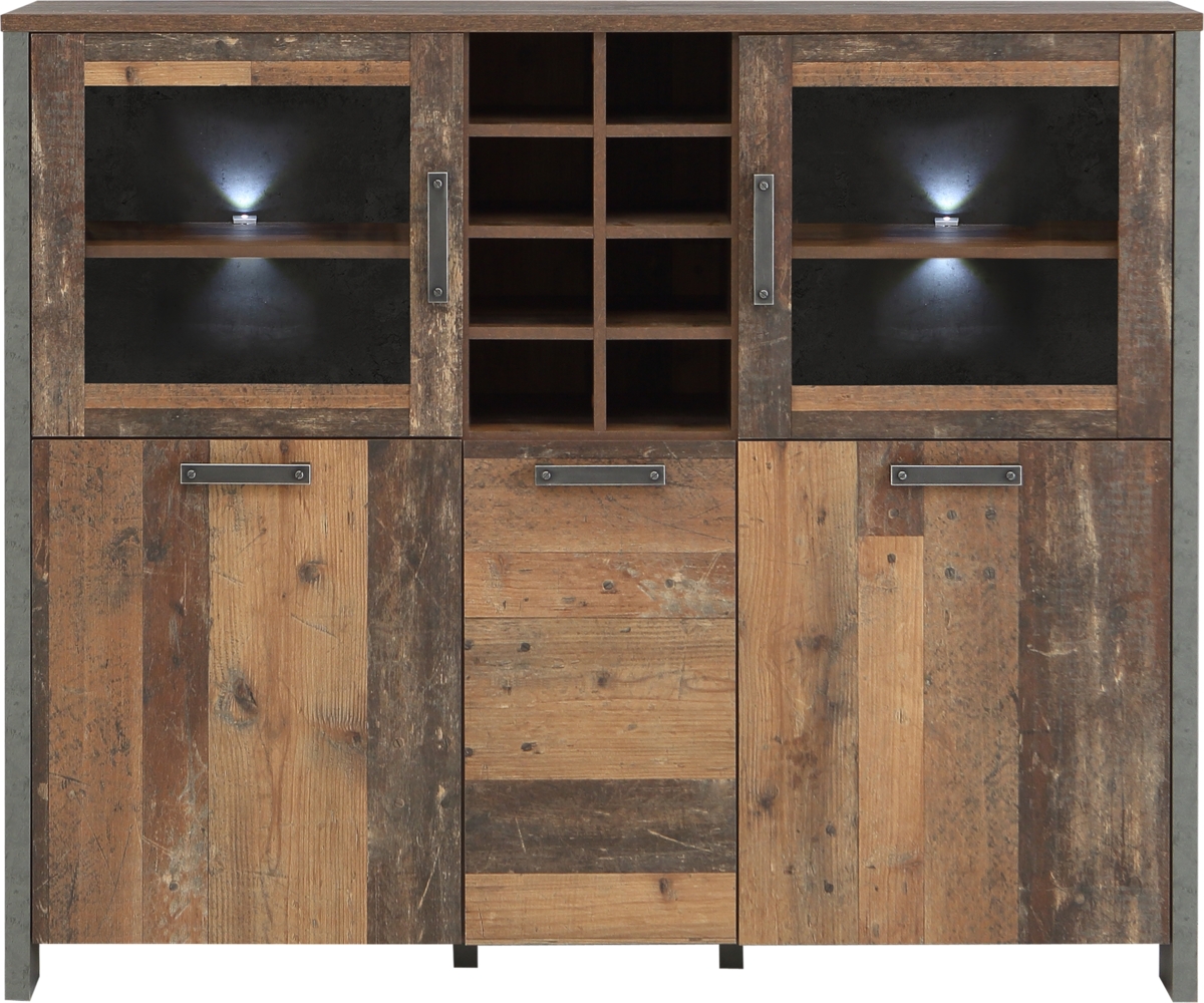 FORTE Clif Highboardvitrine, Holzwerkstoff, Grau/Braun, 151,3 x 125,4 x 41,4 cm Bild 1