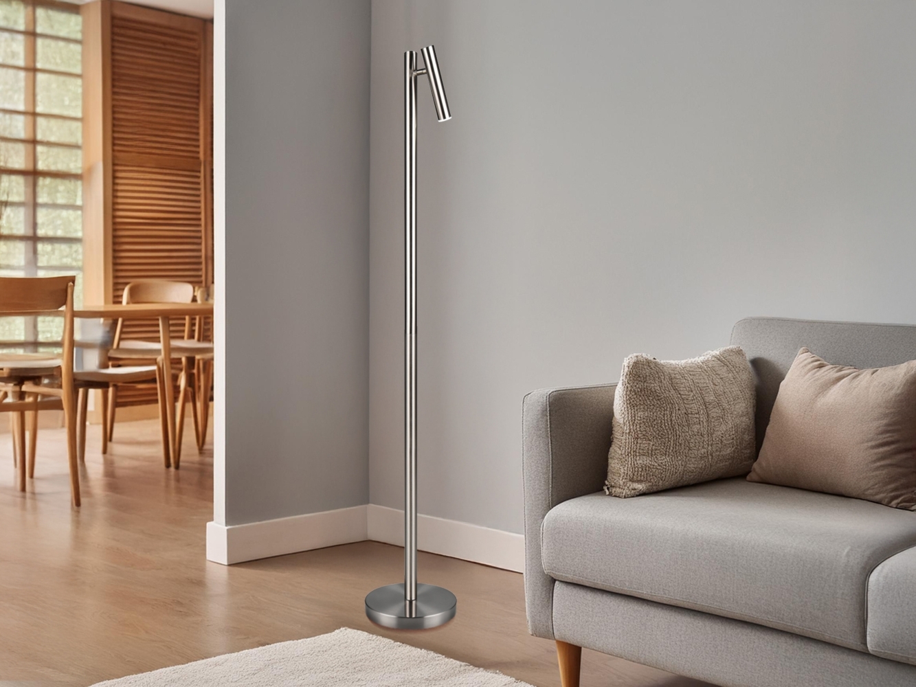 LED Akku Stehlampe GOMEZ dimmbar mit schwenkbarem Spot, Silber Höhe 130cm Bild 1