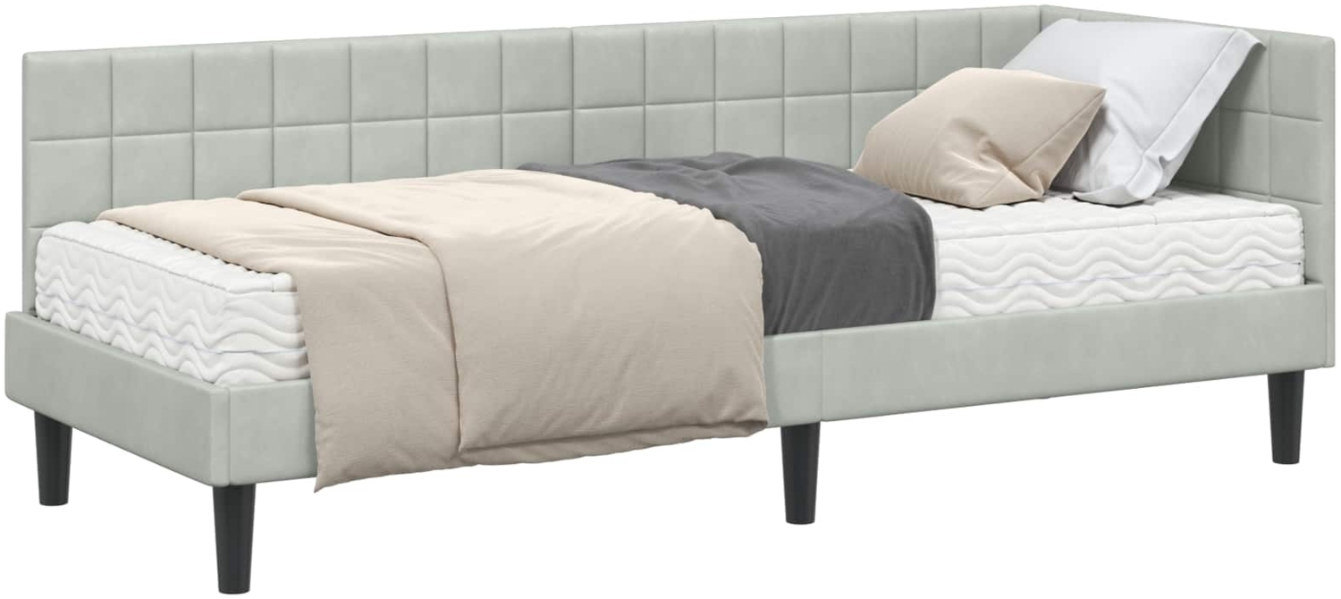 vidaXL Eckbettgestell mit Matratze mit Kopfteil 2 pcs Hellgrau Samt 3393958 Bild 1
