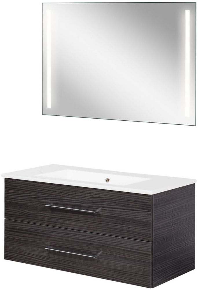 FACKELMANN B.PERFEKT Waschtisch Set mit Spiegel 103 cm breit, Anthrazit, Waschbecken Keramik Weiß Bild 1