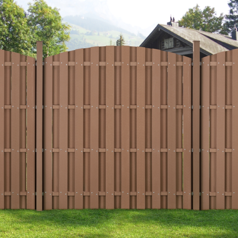 WPC Gartenzaun mit Rundbogen (165-185)x376 cm Braun [neu. holz] Bild 1
