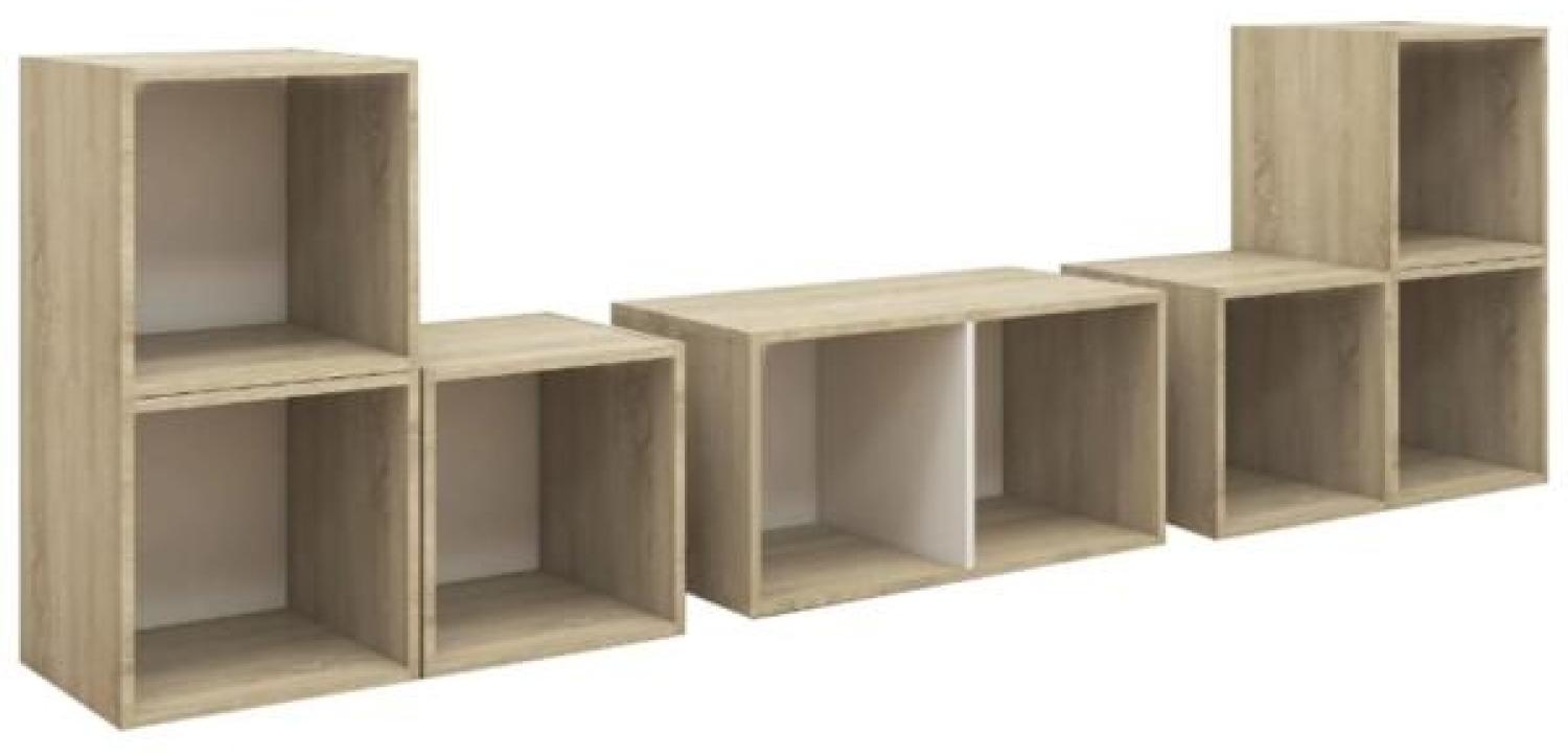 vidaXL 6-tlg. TV-Schrank-Set Weiß Sonoma-Eiche Spanplatte [3080056] Bild 1