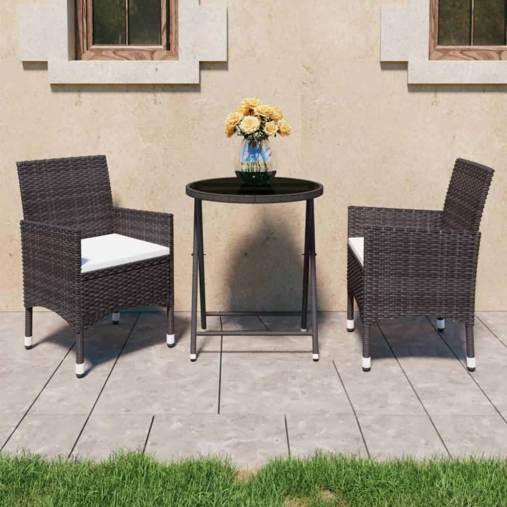 vidaXL 3-tlg. Bistro-Set Poly Rattan und Hartglas Braun 3058381 Bild 1