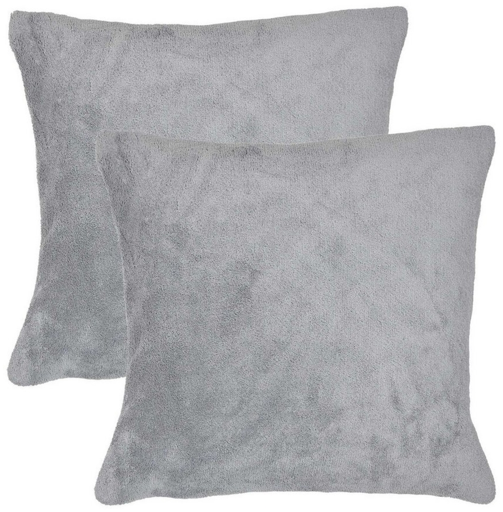 Casa Colori Kissenbezug Fleece Kissenbezug 60x60 cm Plüsch Kissenhülle Flausch, (2 Stück), 2er Set Silber Bild 1