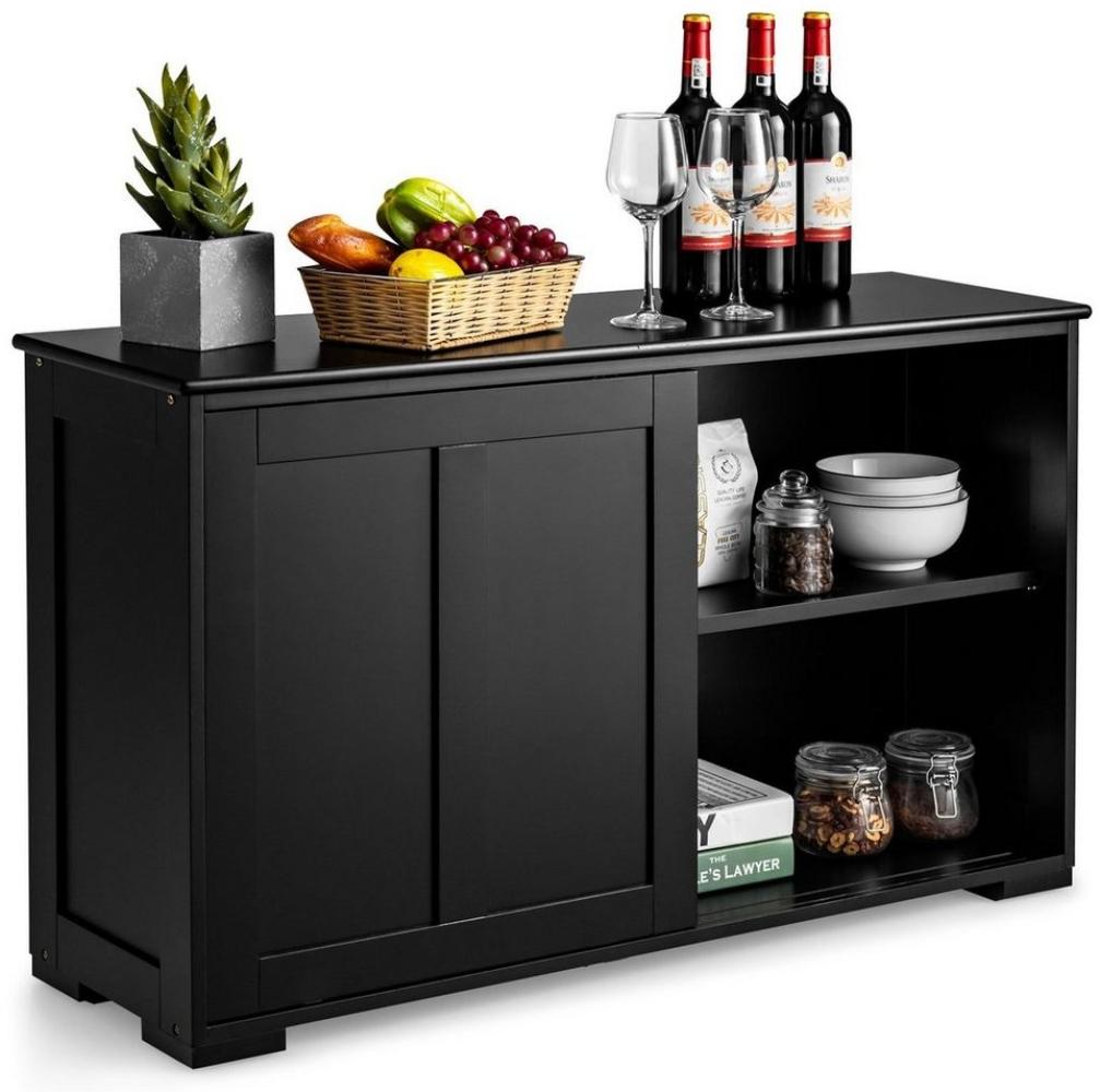 COSTWAY Sideboard, Küchenschrank mit Schiebetüren, höhenverstellbarer Ablage, Beistellschrank für Küche, Esszimmer und Wohnzimmer, 107 x 33 x 60 cm Bild 1