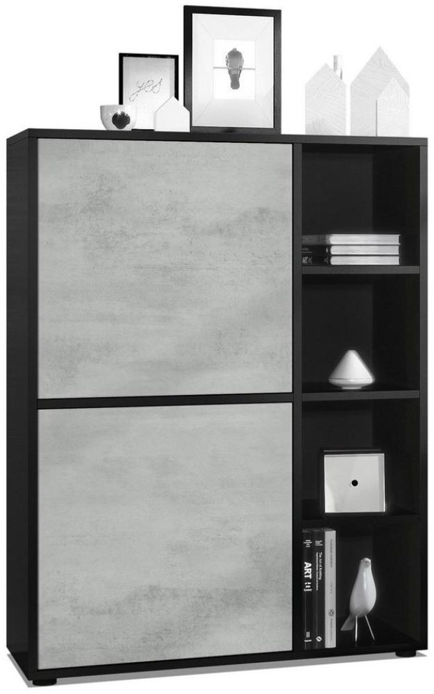 Highboard Schrank Anrichte Cuba mit 8 Fächern, Korpus in Schwarz matt / Fronten in Beton Oxid Optik Bild 1