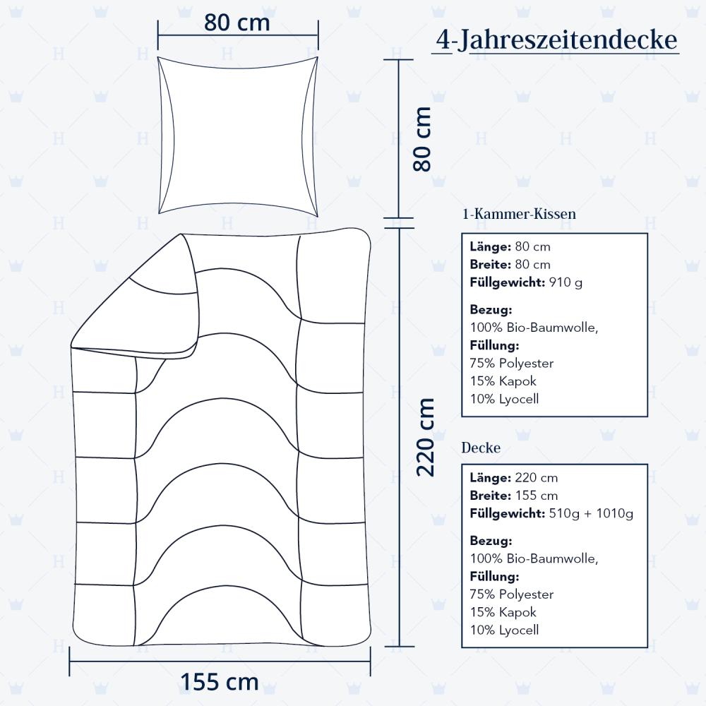 Heidelberger Bettwaren Bettdecke 155x220 cm mit Kissen 80x80 cm, Made in Germany | 4-Jahreszeitendecke, Schlafdecke, Steppbett mit Kapok-Füllung | atmungsaktiv, hypoallergen, vegan | Serie Kanada Bild 1