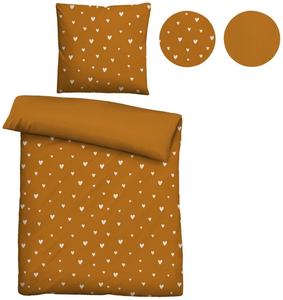 Traumhaft schlafen - Castell - Markenbettwäsche Baumwoll Renforce Bettwäsche 0400869 HERZEN, ocker, 1x 135x200 cm + 1x 80x80 cm Bild 1