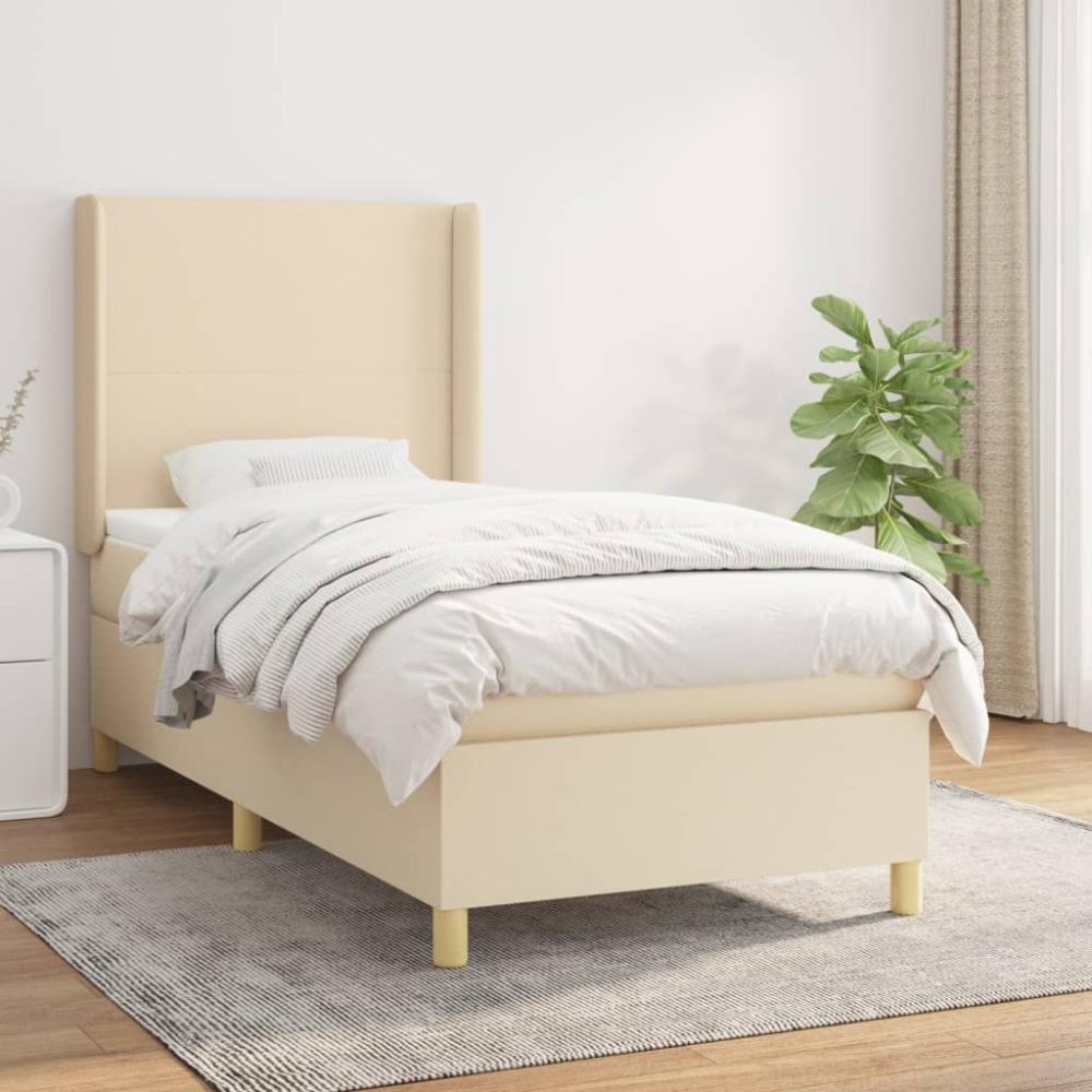 vidaXL Boxspringbett mit Matratze Stoff Creme 90 x 200 cm Bild 1