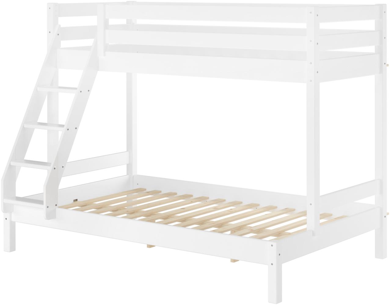 Doppel-Etagenbett 120x200 und 80x200 Erwachsenen-Stockbett Kiefer Massivholz weiß V-60.18W-08-12Rollrost inkl. Bild 1