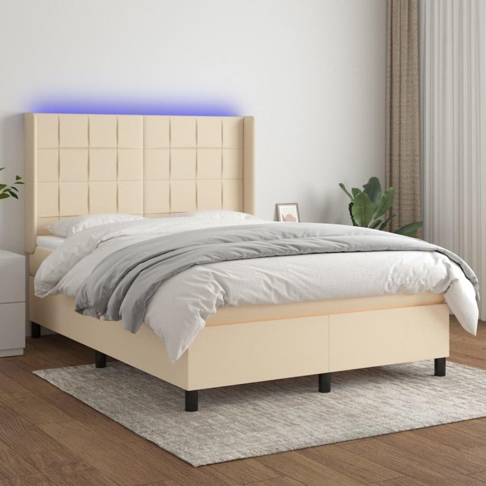 vidaXL Boxspringbett mit Matratze & LED Stoff Creme 140 x 200 cm, Härtegrad: H2 [3138322] Bild 1