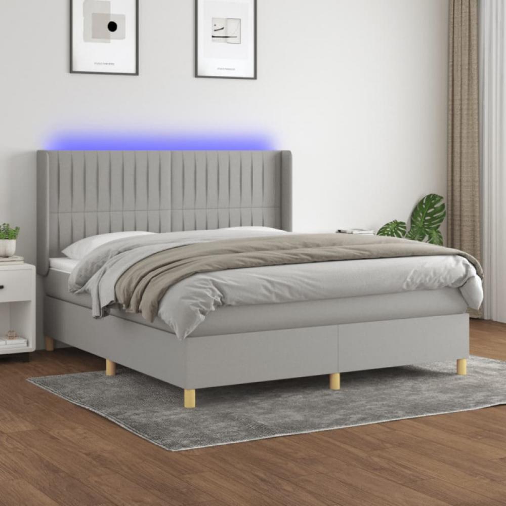 vidaXL Boxspringbett mit Matratze & LED Hellgrau 160x200 cm Stoff, Härtegrad: H2 [3139045] Bild 1