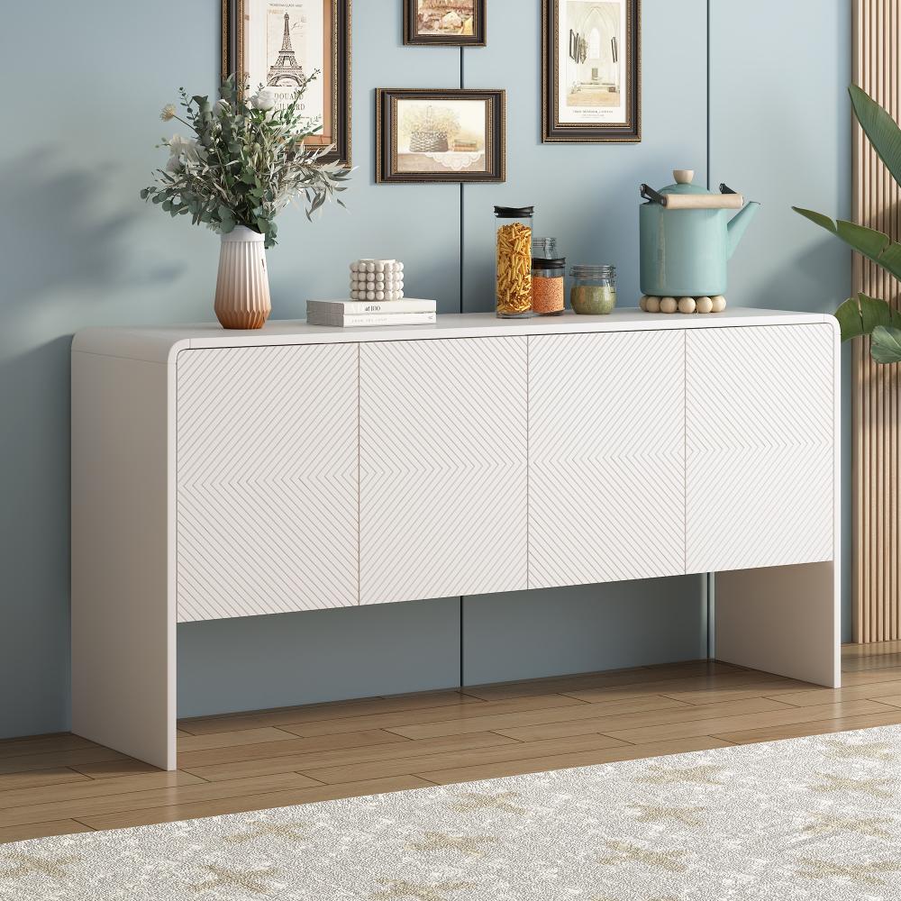 Merax Minimalistischer Stil Großer Stauraum Sideboard mit 4 Türen und Rückstoßvorrichtung für Wohnzimmer und Eingangsbereich (Weiß) Bild 1