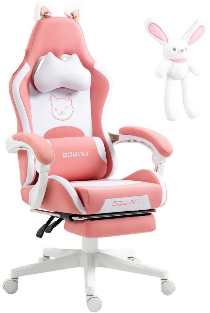 Dowinx Gaming-Stuhl Niedliche Katzenversion, PU-Leder, ergonomisches Design, mit hoher Rückenlehne und Lendenwirbelstütze und Fußstütze, Rosa Bild 1