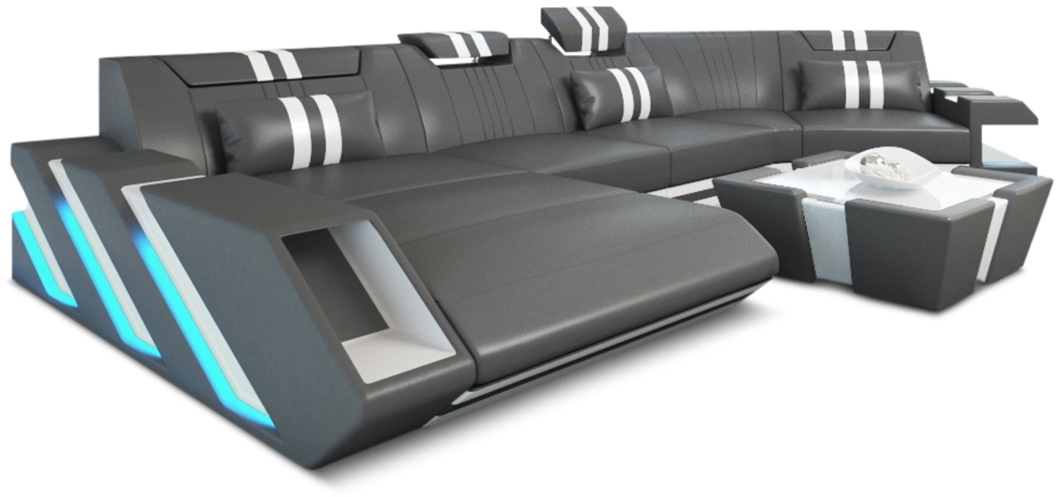 Sofa Dreams 'Apollonia C-Form' Ledersofa, 80 x 190 x 433 cm, Grau / Weiß, Echtleder, Links Bild 1