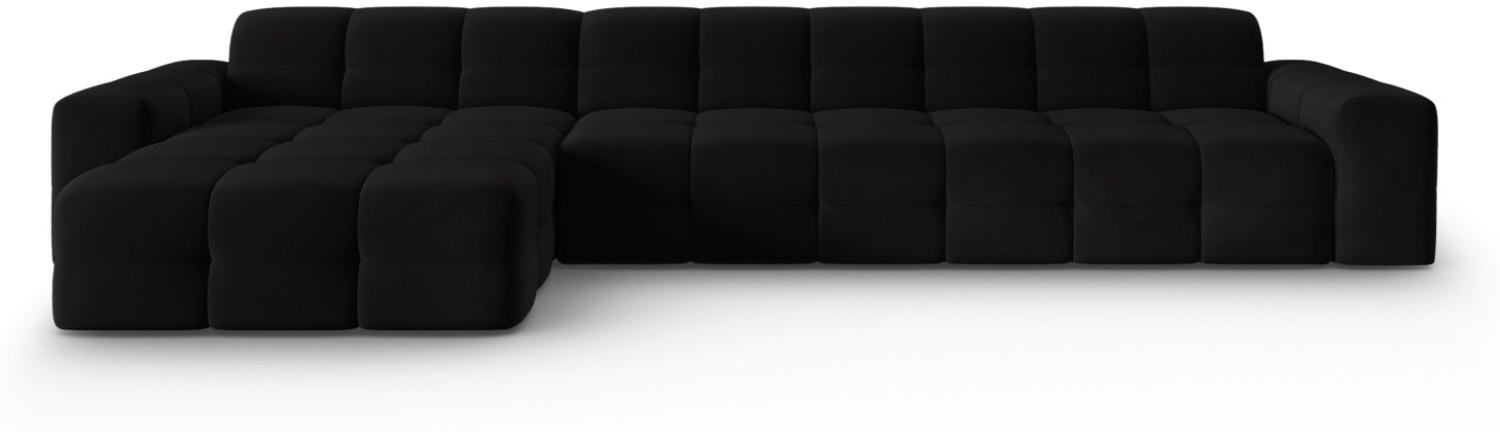 Micadoni 5-Sitzer Samtstoff Ecke links Sofa Kendal | Bezug Black | Beinfarbe Black Beech Wood Bild 1