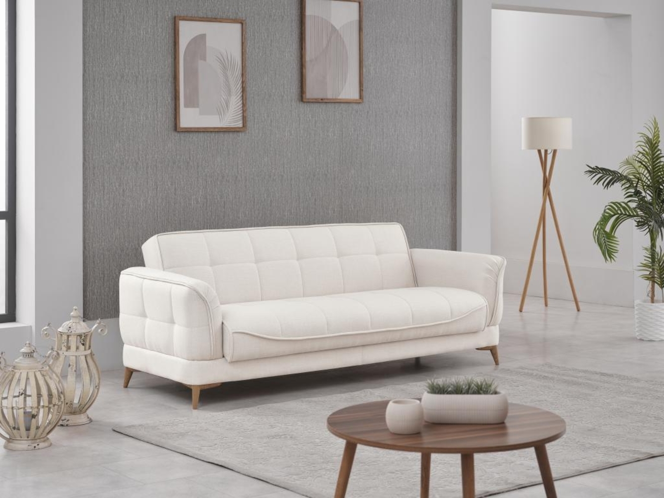 Vente-unique - Schlafsofa Klappsofa 3-Sitzer - Stoff - Beige - PODIDA Bild 1