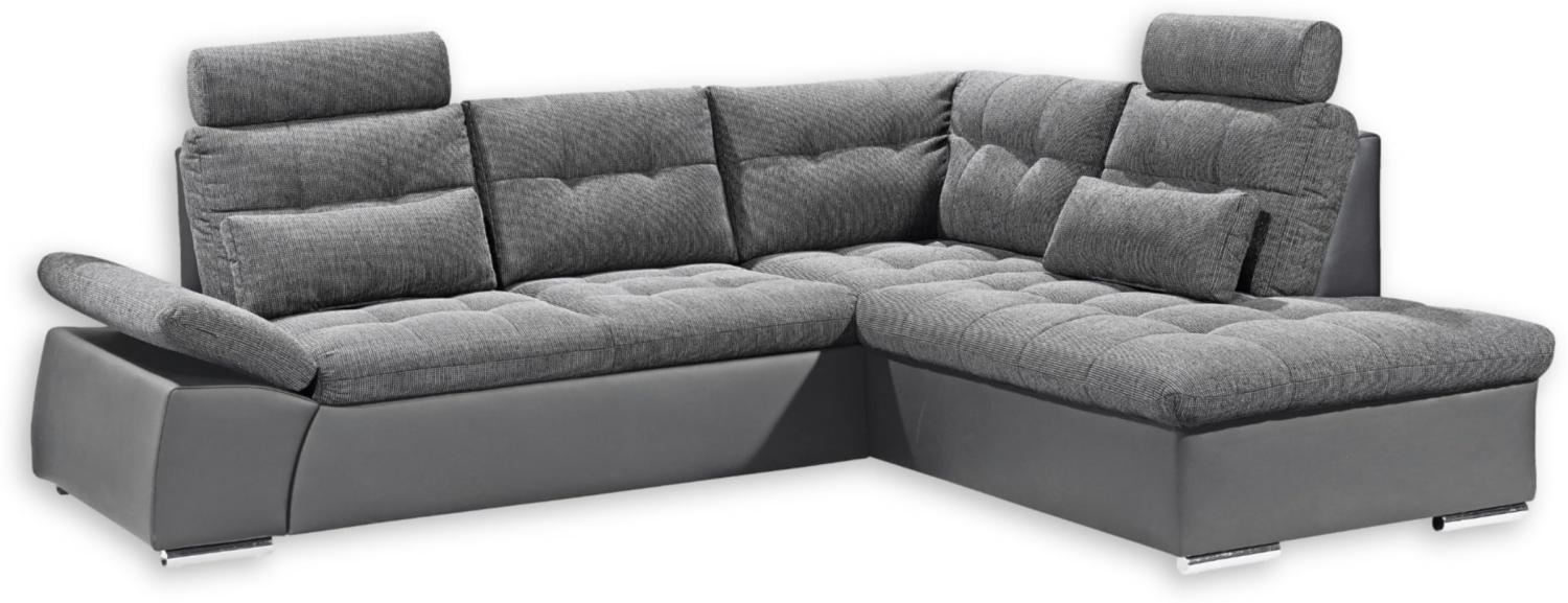 JAKARTA Ecksofa mit Schlaffunktion in Lederoptik, Dunkelgrau / Anthrazit - Moderne Eckcouch in L-Form mit verstellbaren Armlehnen - 260 x 103 x 219 cm (B/H/T) Bild 1