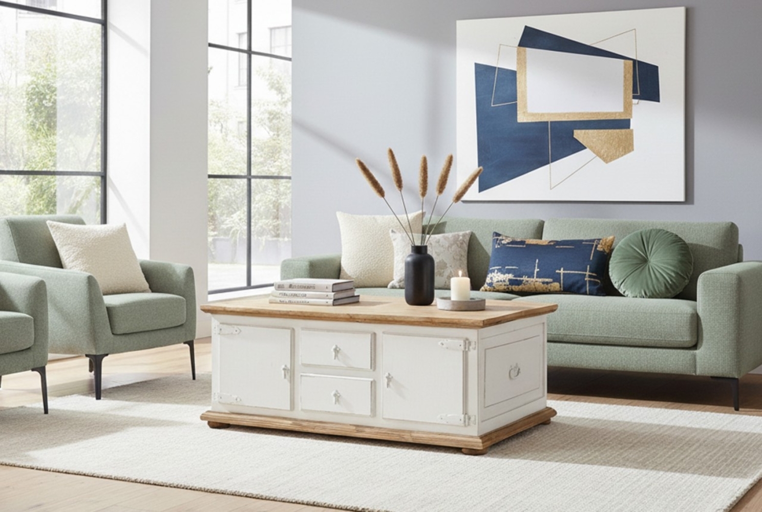 Truhentisch, Tischtruhe aus Mexiko, weiß lackiert, Pinie Massivholz Bild 1