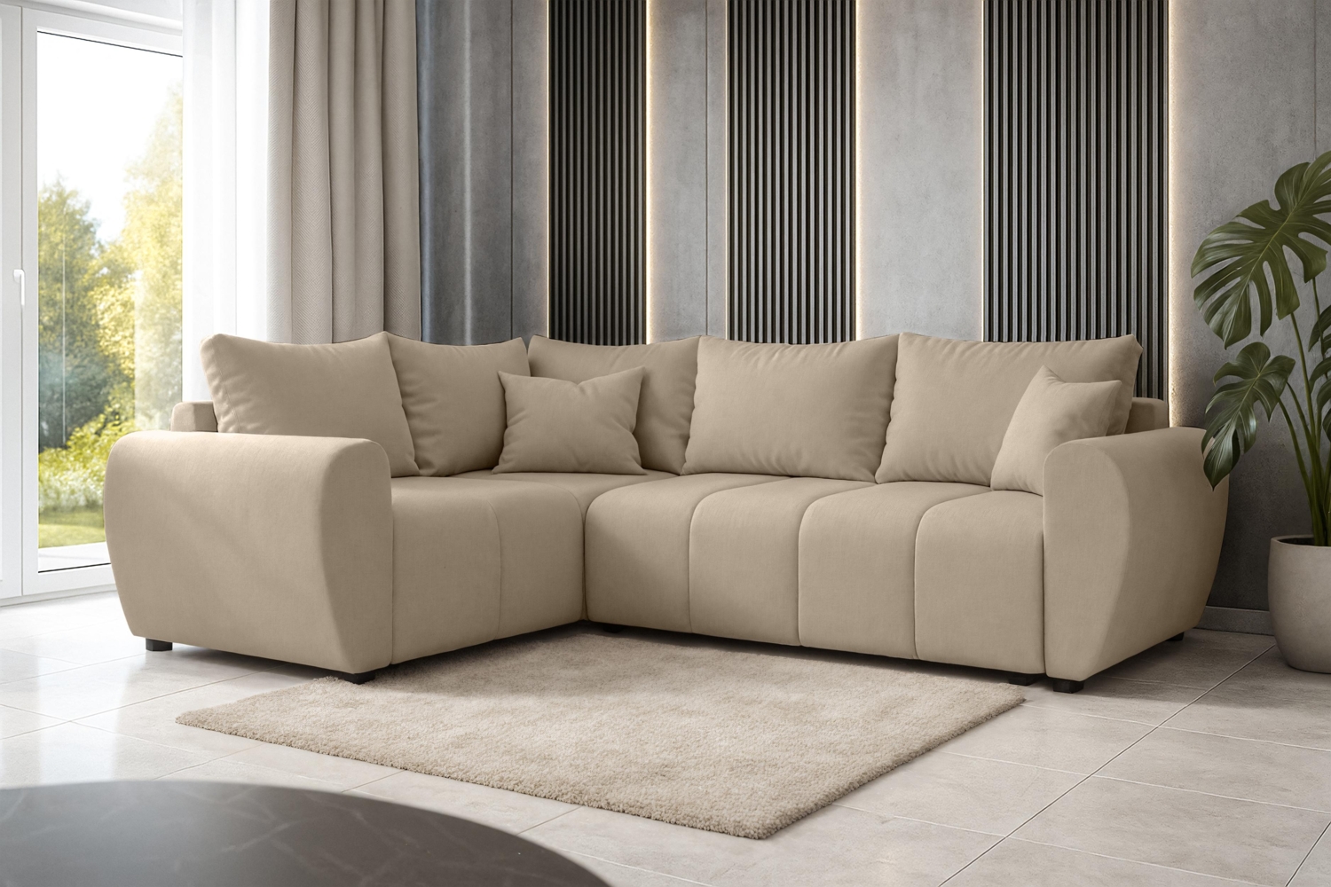 AX LIVING Malatya L Ecksofa mit Schlaffunktion Sofa Hellbraun 235 cm L Bild 1