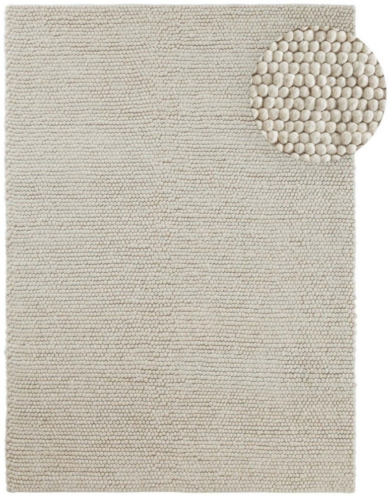 TaraCarpet Wollteppich TaraCarpet Bubble Moderner Schlingenteppich aus reiner Schurwolle, rechteckig, Höhe: 20 mm, Wollteppich weiß Wohnzimmer Schlafzimmer Esszimmer Bubble ca 80x150 Bild 1