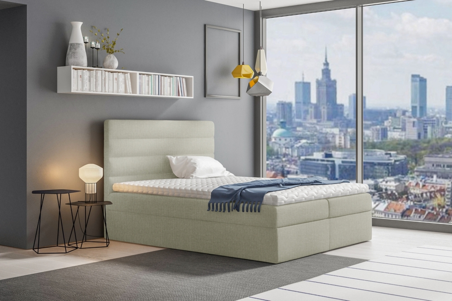 99rooms Adelasia Boxspringbett Strukturstoff INARI Beige 160 x 200 cm Bild 1