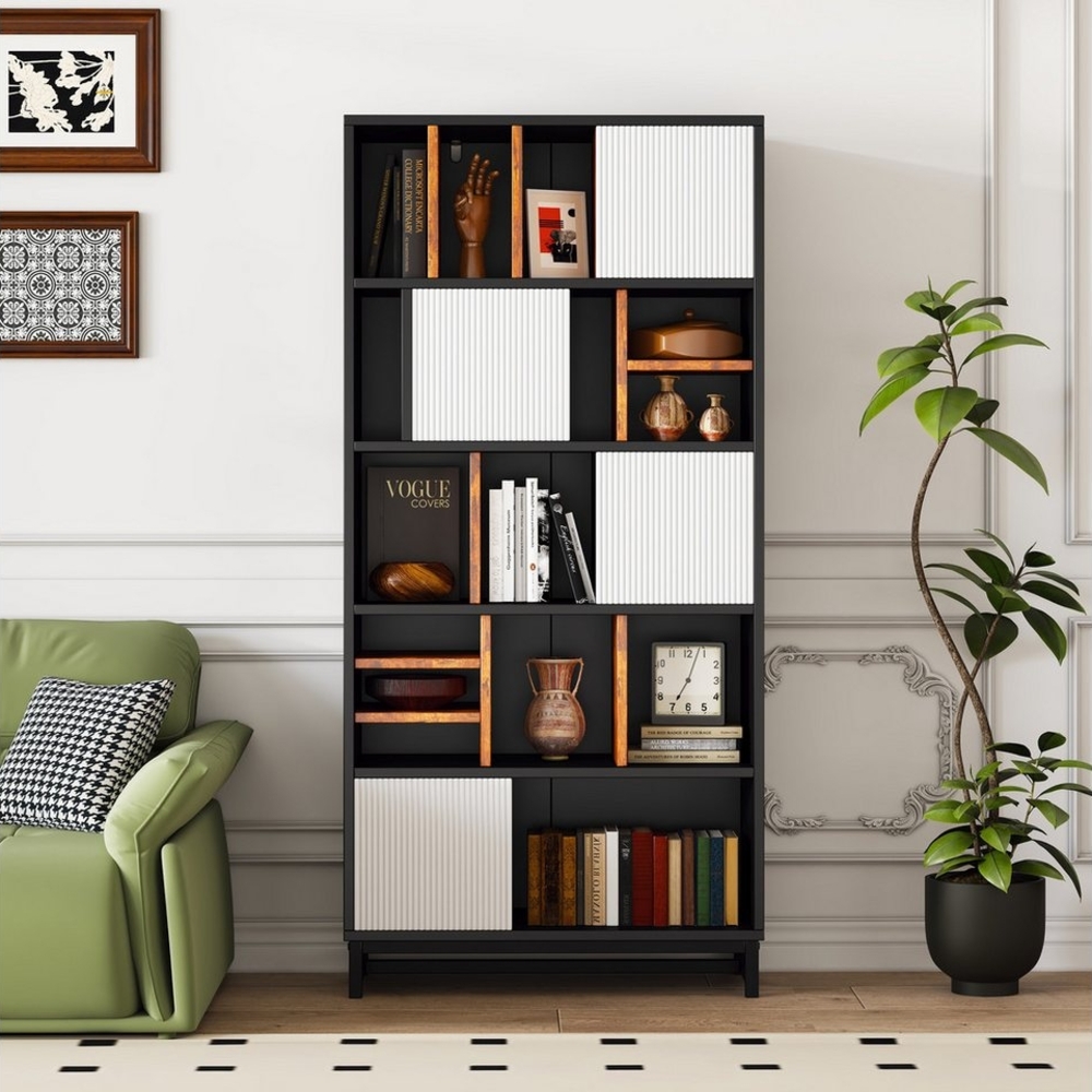 Flieks Bücherregal, 1-tlg, Standregal mit 5 Ebenen und Türen Standregal Büroregal Stauraumschrank Bild 1