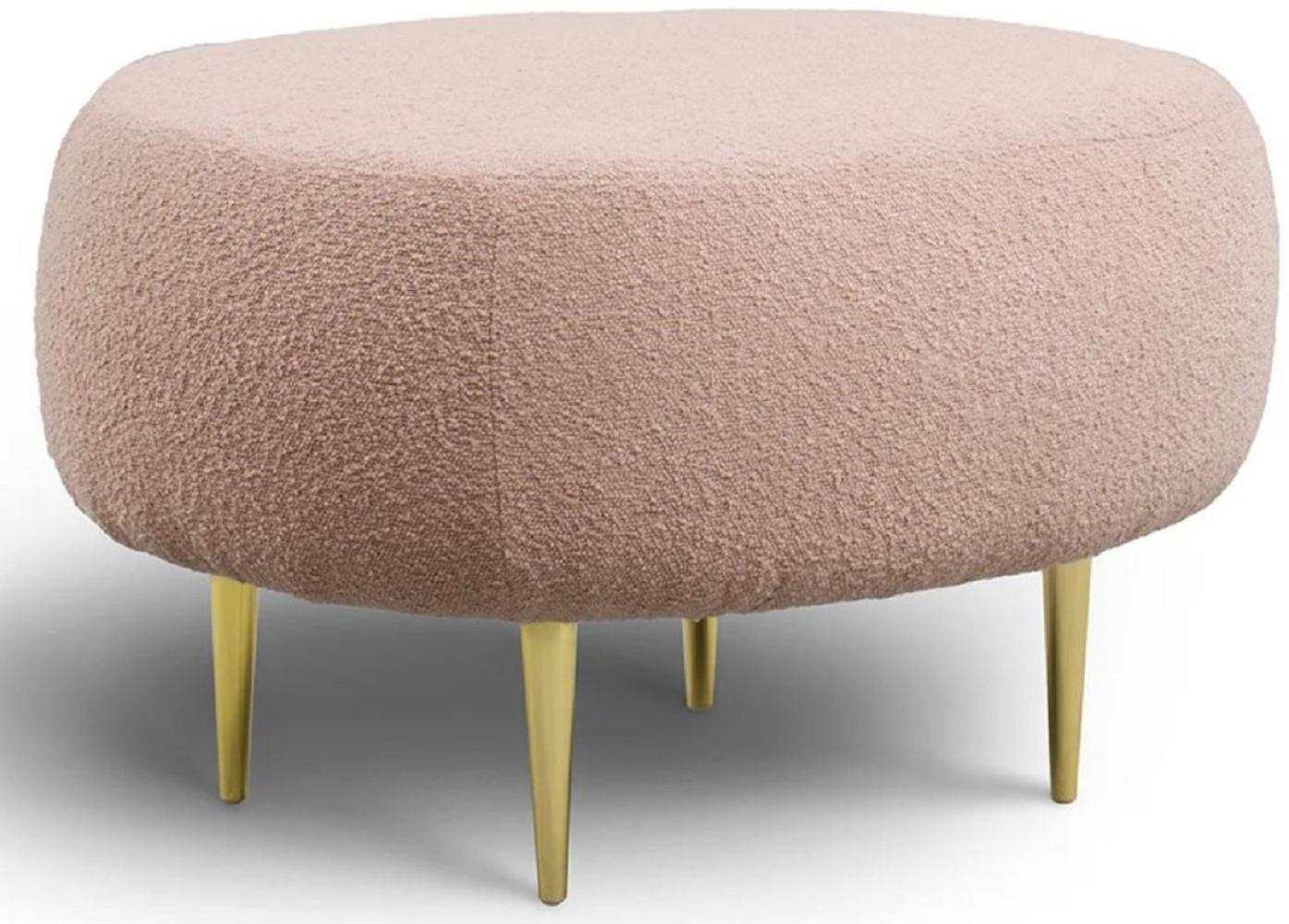 Casa Padrino Luxus Hocker Rosa / Gold 76 x 67 x H. 44 cm - Gepolsterter Wohnzimmer Sitzhocker mit Metallbeinen - Fußhocker - Wohnzimmer Möbel - Luxus Möbel - Luxus Einrichtung Bild 1