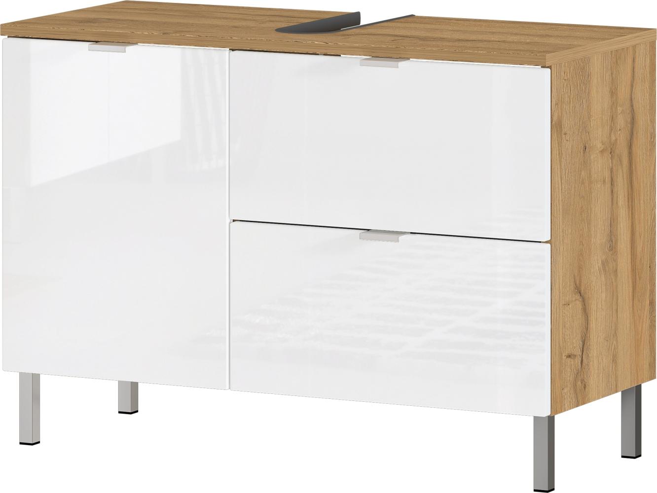 Waschbeckenunterschrank >M-415< (BxHxT: 80x56x34 cm) in hellbraun | weiss Bild 1