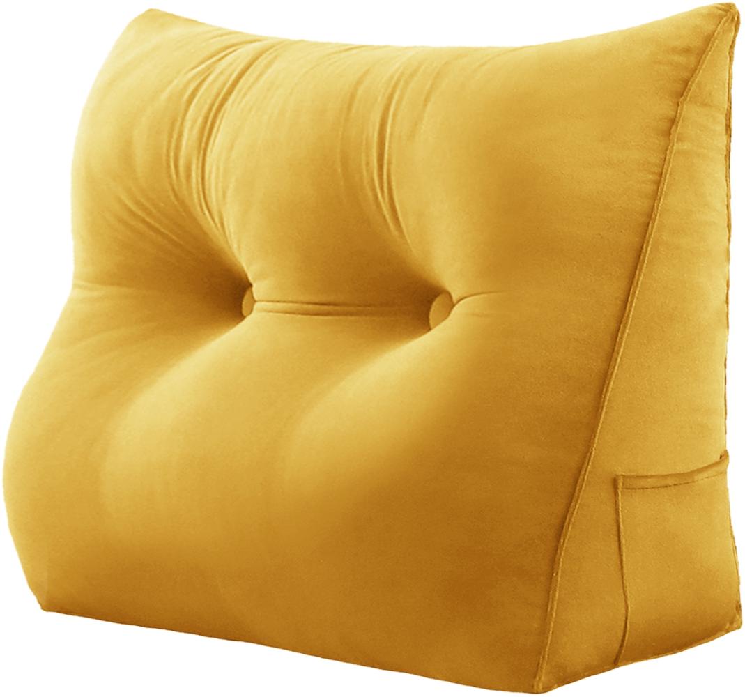 VERCART Großes Keilkissen, Langes Lesekissen, Bettruhe Rückenkissen, Dreieckiges Liegekissen, Dekoratives Kopfteilkissen für Tagesbett oder Tiefes Sofa, Samt Ingwergelb, 60cm Bild 1