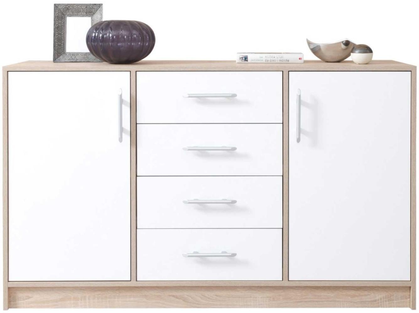 Kommode Sideboard Smart 140x40x83,5cm weiß Sonoma Eiche 2-türig Bild 1