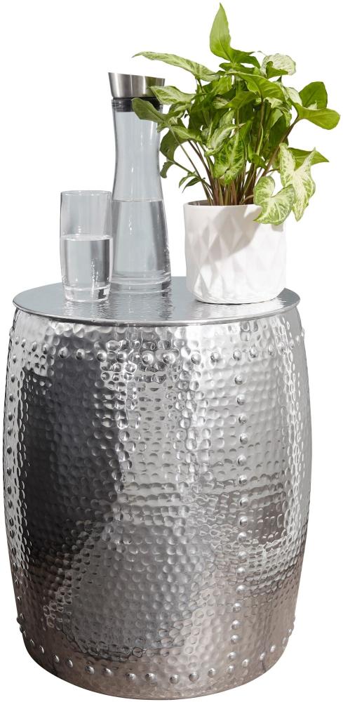 Wohnling Beistelltisch PADRO 42 x 49 x 42 cm Aluminium Dekotisch orientalisch rund, Silber Bild 1