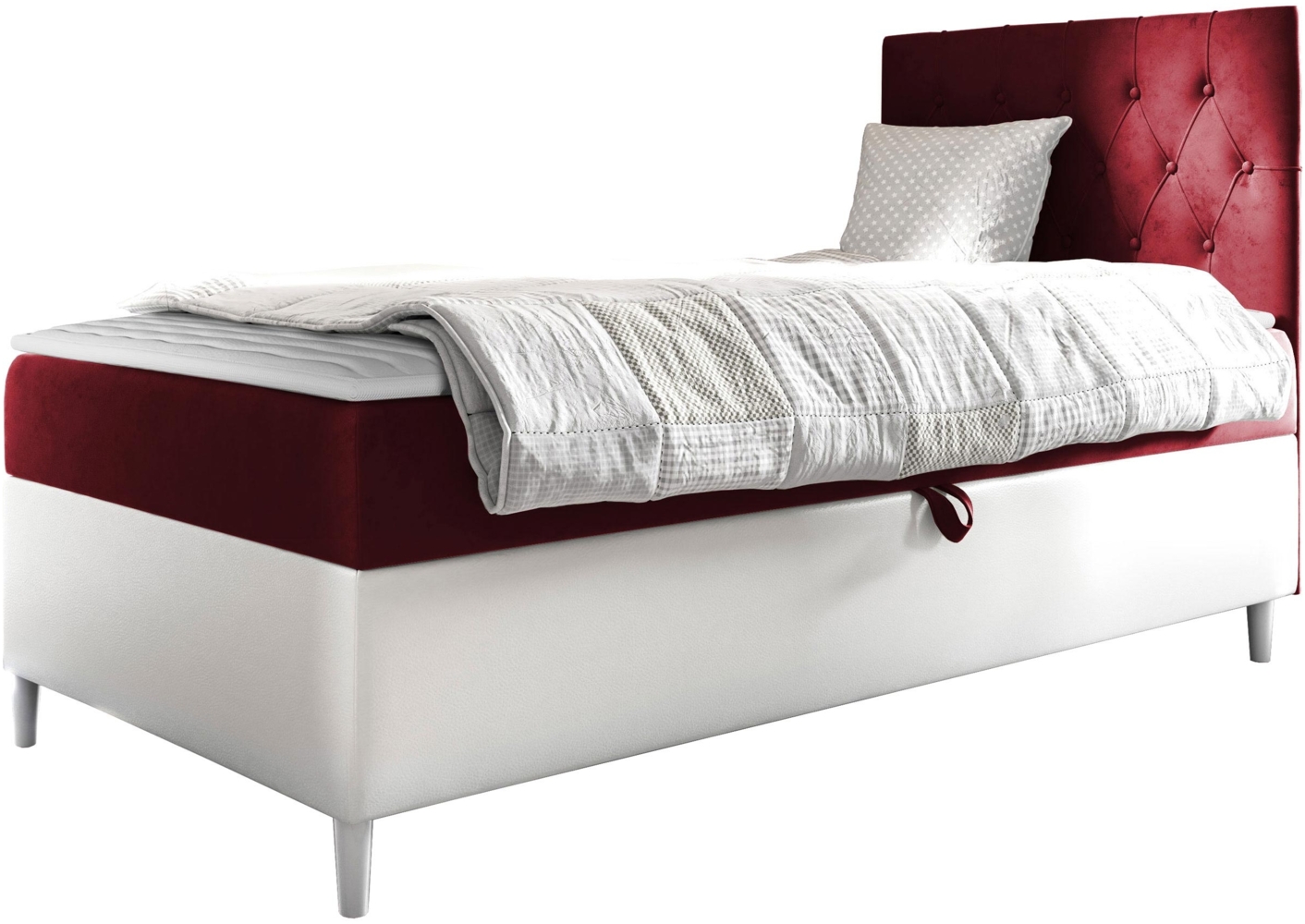 Boxspringbett 'Lenda Junior 1', rot, 80x200 cm, Rechts Bild 1