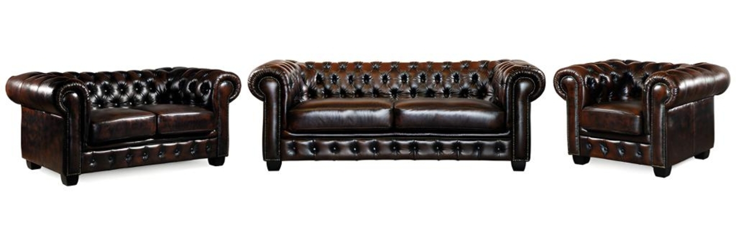 Vente-unique - Chesterfield Garnitur 3+2+1 - Büffelleder - Braun - BRENTON Bild 1