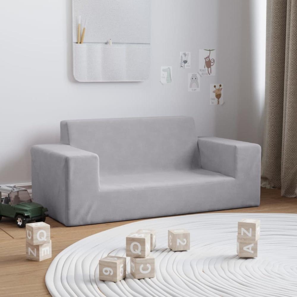vidaXL Kindersofa 2-Sitzer Hellgrau Weich Plüsch Bild 1