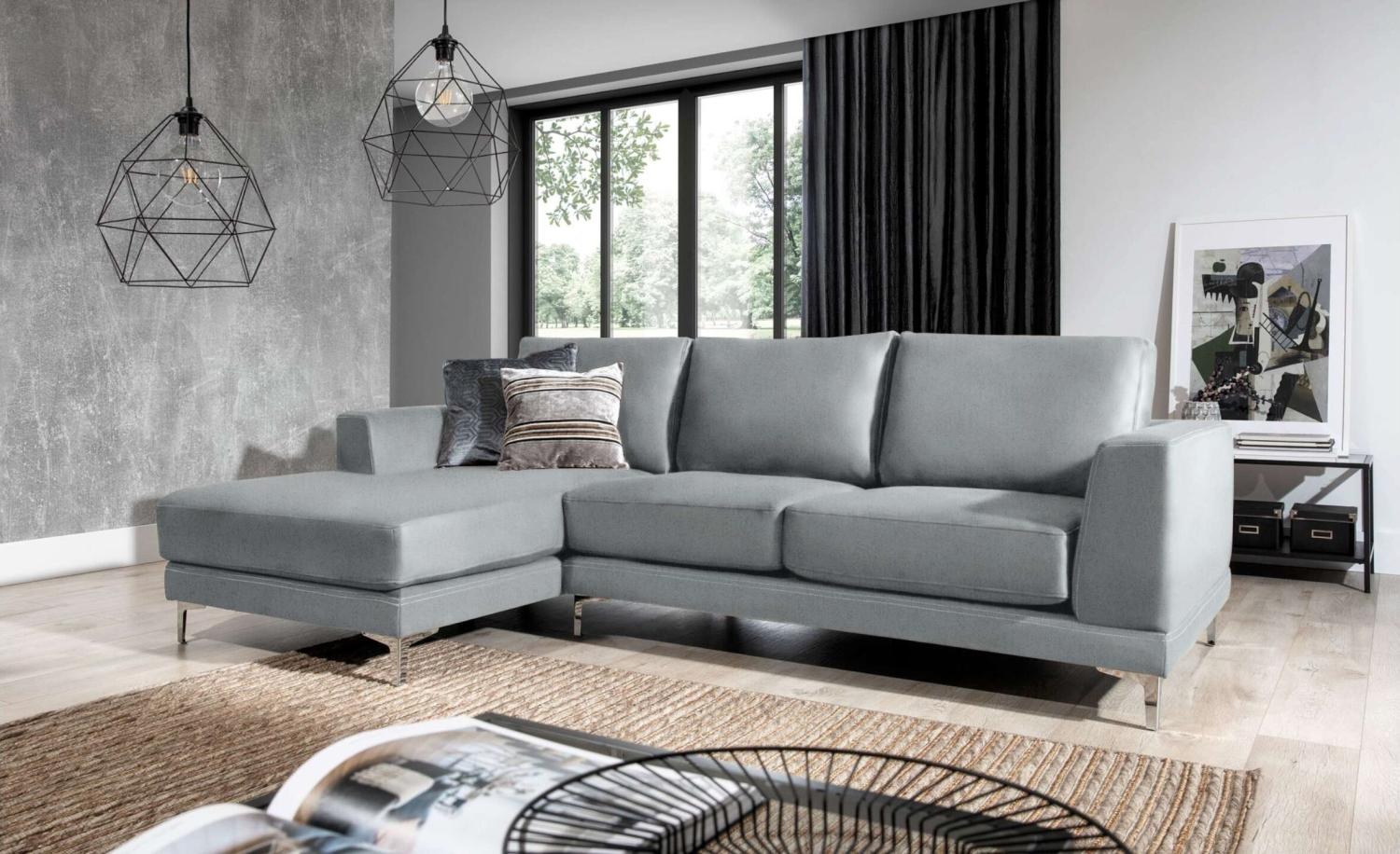Stylefy Aria Ecksofa Velours MONOLITH Silber Links Bild 1