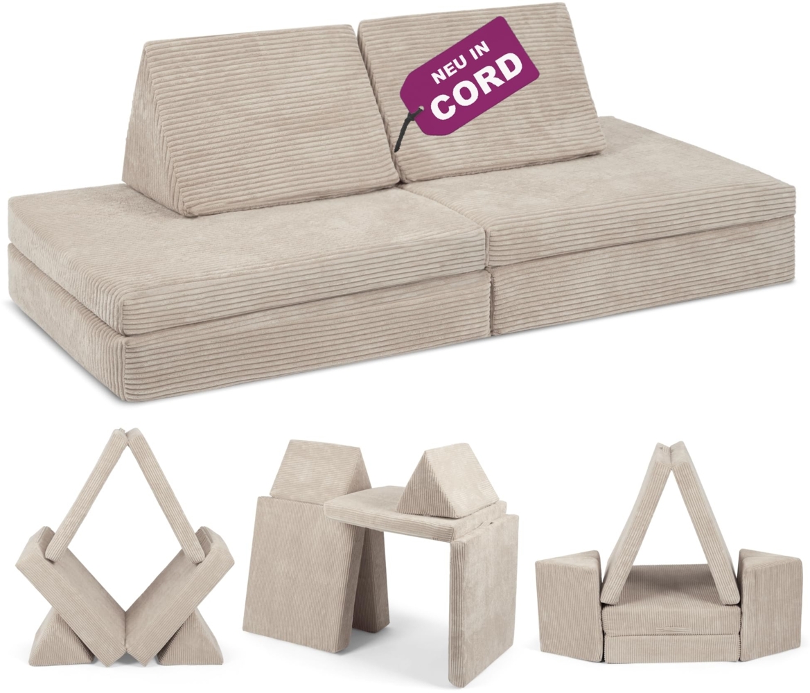 Linodino® Spielsofa Cord | Kindersofa aus Schaumstoff Bausteine - Spielsofa für Kinder & Kuschelecke im Kinderzimmer I Elfenzauber Beige Bild 1