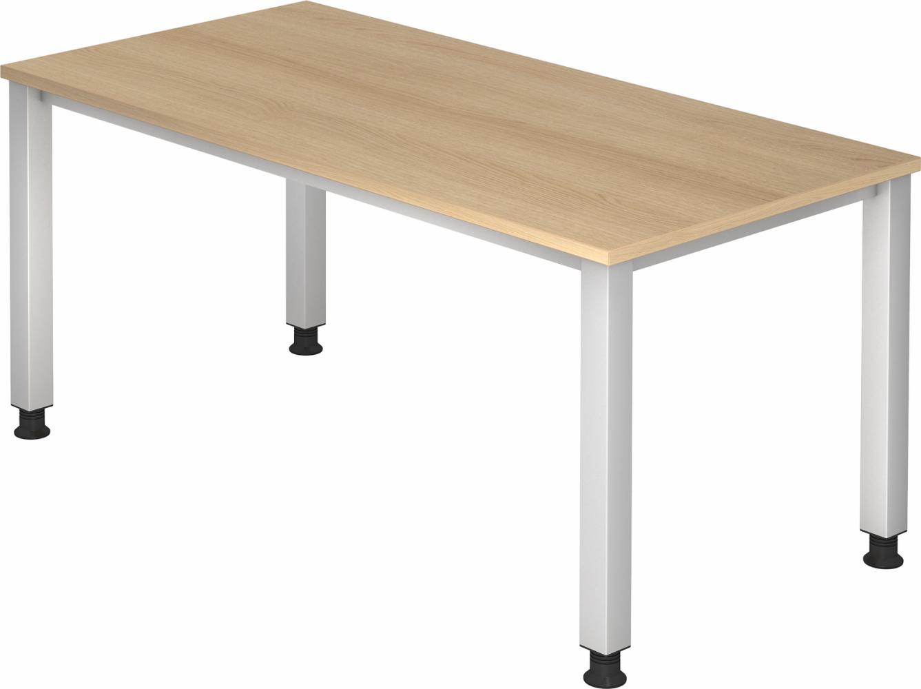 bümö manuell höhenverstellbarer Schreibtisch 160x80 cm in Eiche - PC Tisch höhenverstellbar & groß, höhenverstellbarer Tisch Büro, großer Computertisch verstellbar, Q-Serie, QS-16-E Bild 1