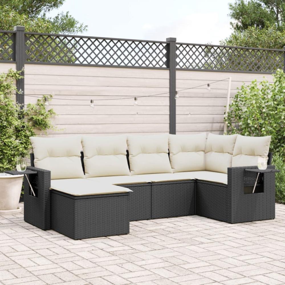 vidaXL 6-tlg. Garten-Sofagarnitur mit Kissen Schwarz Poly Rattan 3220455 Bild 1