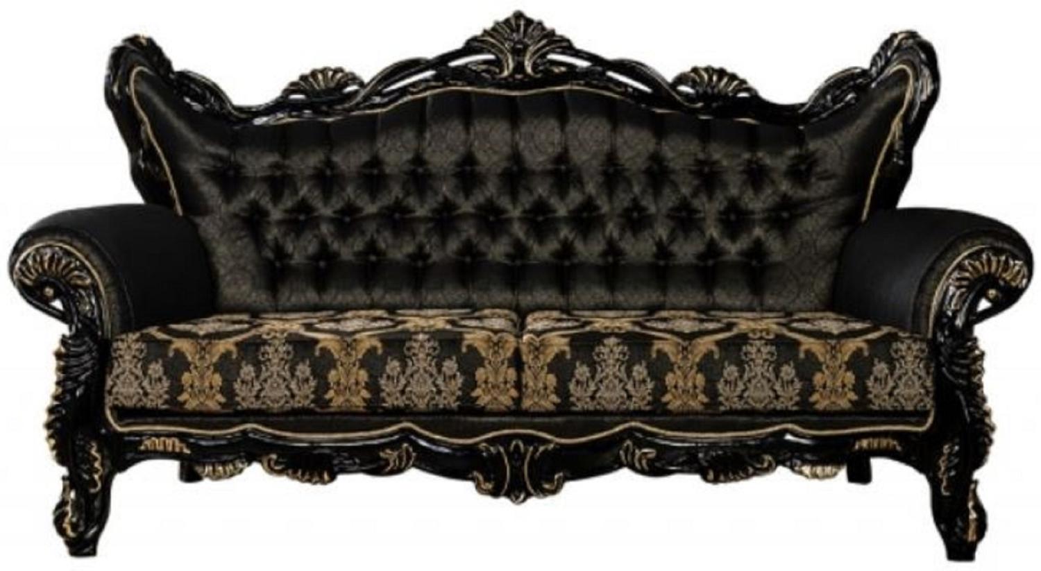 Casa Padrino Luxus Barock Sofa Schwarz / Gold - Prunkvolles Wohnzimmer Sofa mit elegantem Muster - Barock Wohnzimmer Möbel Bild 1