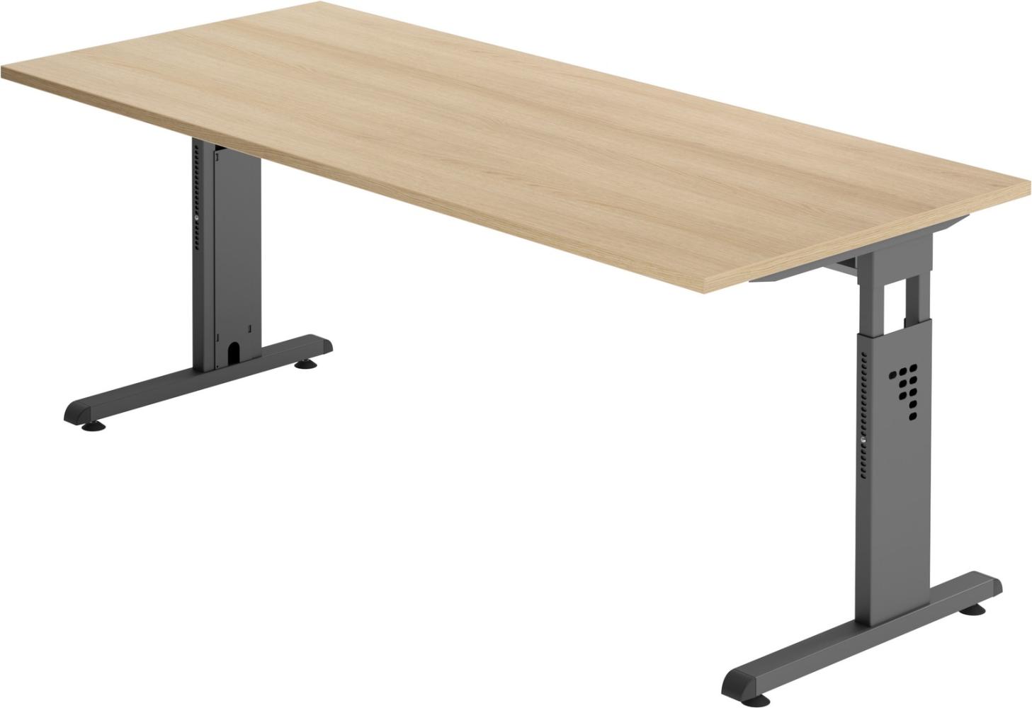 bümö® Schreibtisch O-Serie höhenverstellbar, Tischplatte 180 x 80 cm in Eiche, Gestell in graphit Bild 1