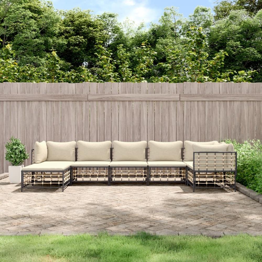 vidaXL 7-tlg. Garten-Lounge-Set mit Kissen Anthrazit Poly Rattan 3186774 Bild 1