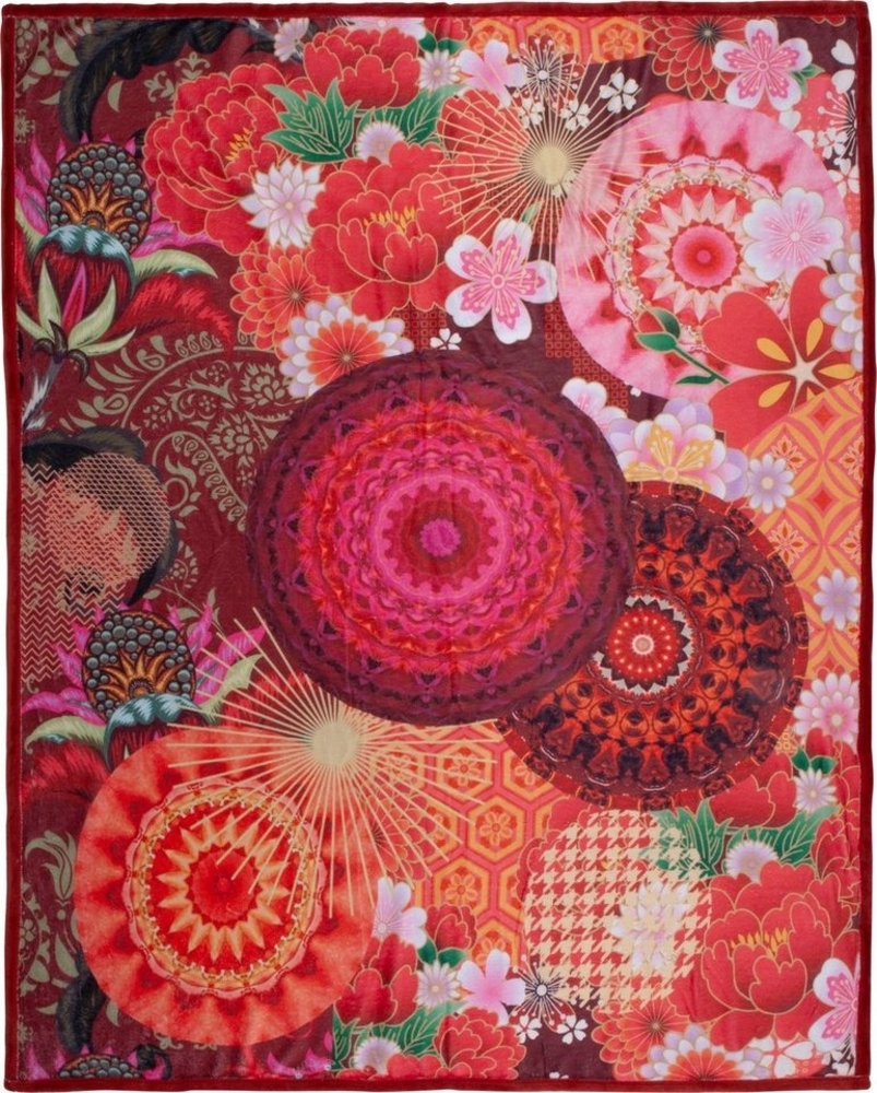 Plaid Yuki, hip, Sehr Weich, Kuscheldecke, 130x160 cm, Wendeoptik, Mandala, Bunt, Rot Bild 1