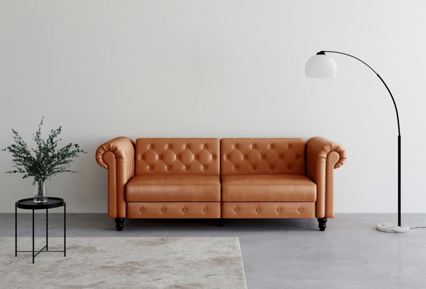 Dorel Home 3-Sitzer Felix, Schlafsofa 236 cm, (Liegefläche 108x190cm), Rückenlehne, 3-fach verstellbar, Velours, Kunstleder, Luxus-Microfaser Vintage Bild 1