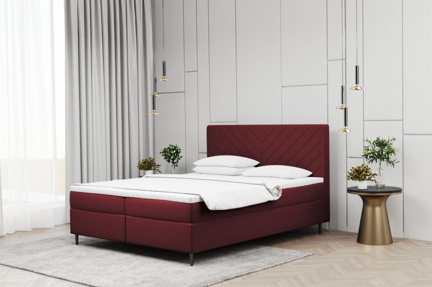 Boxspringbett Schlafzimmerbett BONITA 180x200cm in Stoff Matt Velvet Weinrot Bild 1