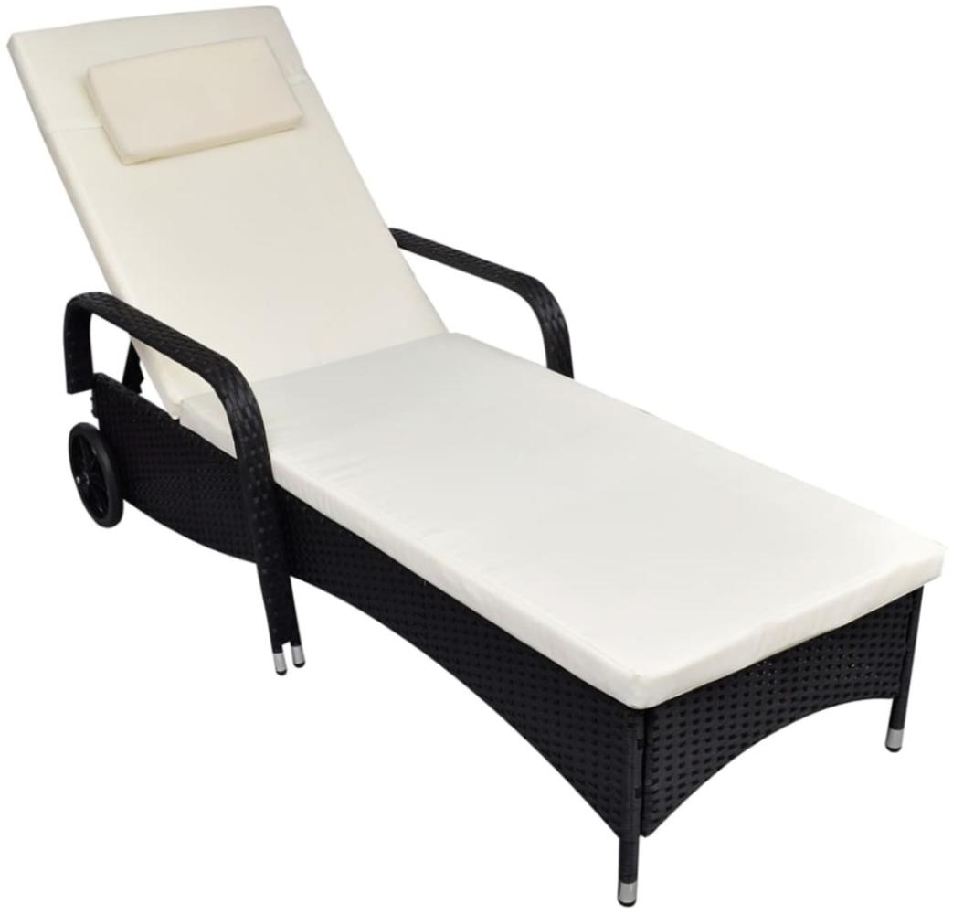 vidaXL Sonnenliege mit Polster & Rollen Poly Rattan Schwarz 42475 Bild 1