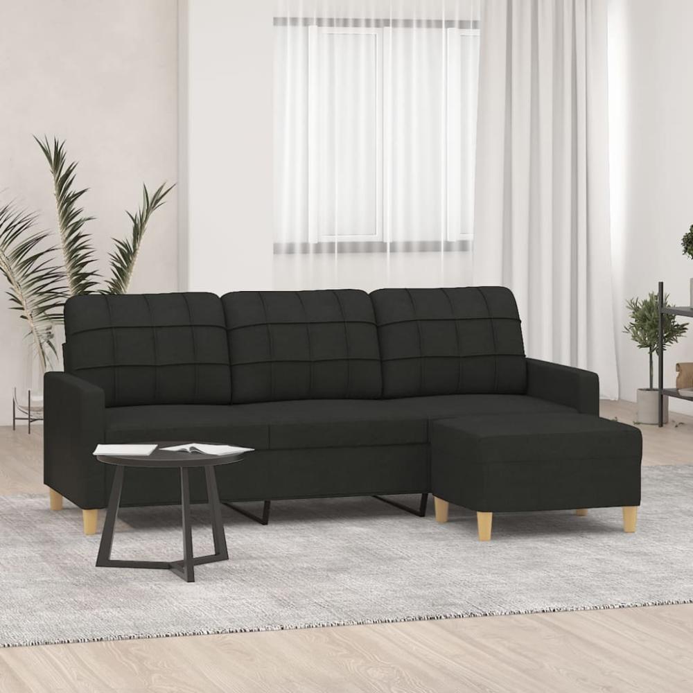 vidaXL 3-Sitzer-Sofa mit Hocker Schwarz 180 cm Stoff 3201005 Bild 1