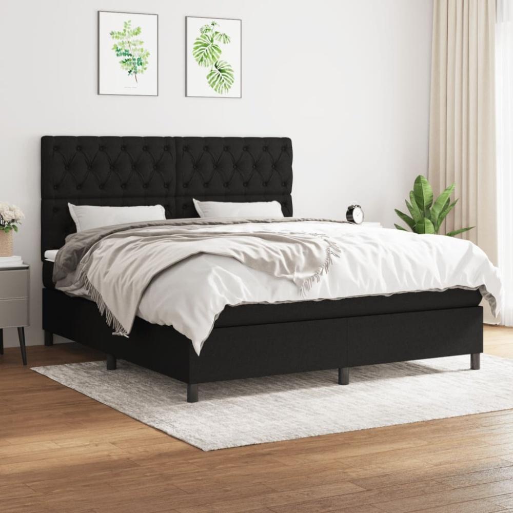 vidaXL Boxspringbett mit Matratze Schwarz 160x200 cm Stoff 3142027 Bild 1