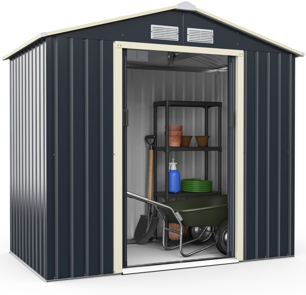 Outdoor-Metallschuppen Gartenhaus aus Stahl Schuppen 213 x 162 x 117 cm Grau Bild 1