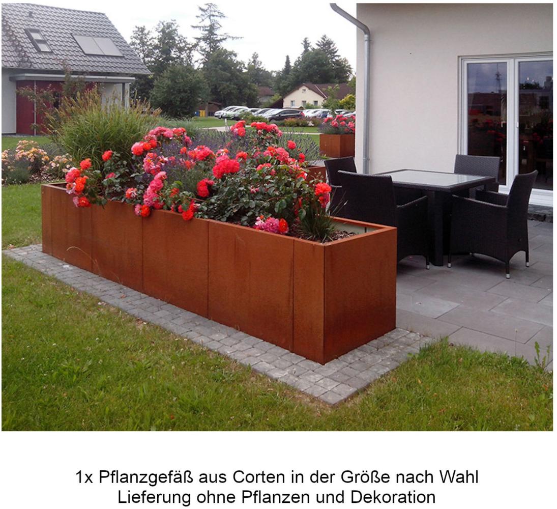 Mecondo Pflanzgefäß CONTURA Cortenstahl Blumenkübel mit Bewässerungssystem verschiedene Größen 94x38x55 cm Bild 1